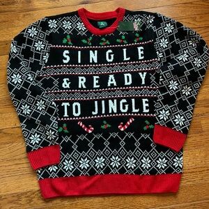 Mens Ugly Christmas Single & Ready to Jingle Knit Crew Neck Sweater XL NWT